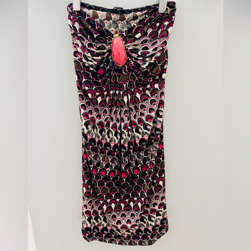 Sky Pink and Brown Patterned Dress